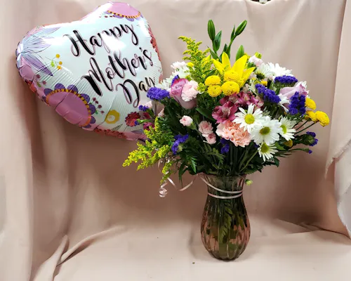 Delightful Mother's Day Vase & Balloon